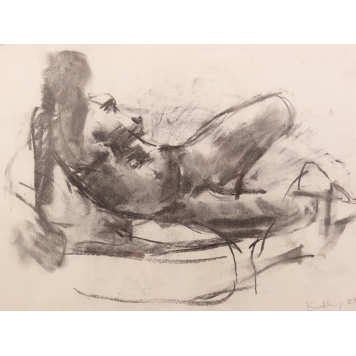 36 - John Scally: Reclining nude 1988, charcoal on paper, 48.5cm x 32.5cm Provenance: Cleaveland Bridge G... 