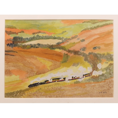 44 - Christine Manning: Steam train on Yorkshire Moors, watercolour, signed and dated lower right, 31cm x... 