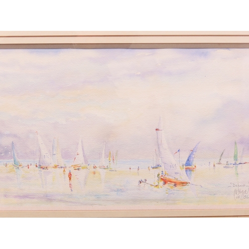 58 - William Gantier: Depart, Sail boats in harbour, watercolour, signed and dated lower right, 37cm x 20... 