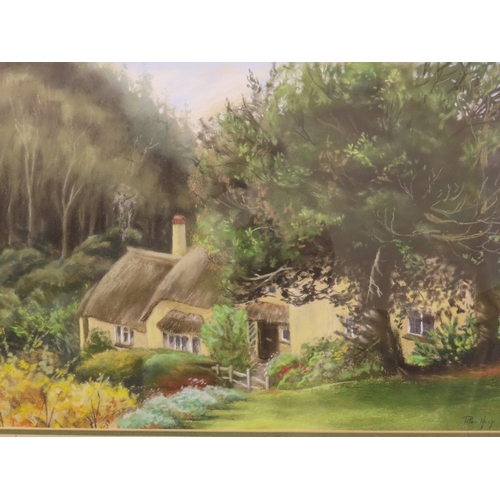 68 - Peter Hesp (1927-2015): Lorna Doone, National Trust Cottage shop, Selworthy Green, Exmoor, pastel, s... 