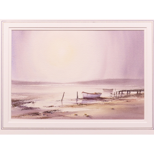 77 - Michael Puszkarz: Fishermens Boats Fleet, watercolour, signed lower left, 35cm x 23cm