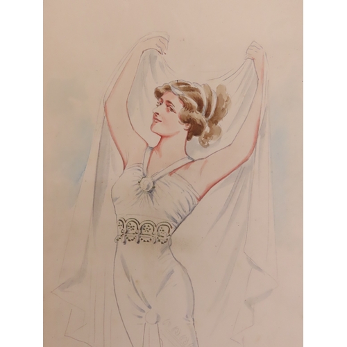 183 - PAIR OF ORIGINAL ART DECO FASHION OR COSTUME DESIGNS, watercolour on and graphite on paper. Largest ... 