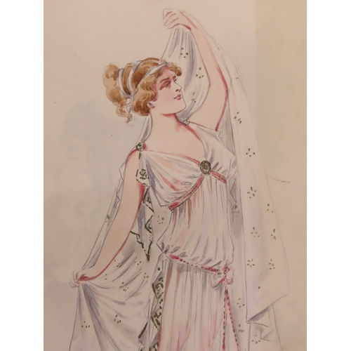 183 - PAIR OF ORIGINAL ART DECO FASHION OR COSTUME DESIGNS, watercolour on and graphite on paper. Largest ... 