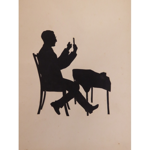 185 - A GROUP OF SIX CUT PAPER SILHOUETTES, EARLY 20TH CENTURY, to include a seated man, a horse, a pair o... 