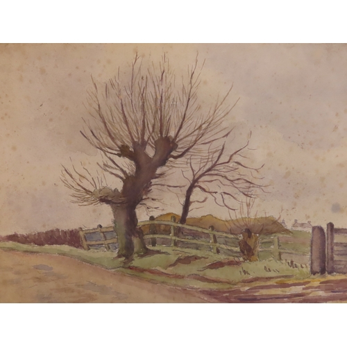 194 - . BRITISH SCHOOL LANDSCAPE WATERCOLOUR, LATE 19TH CENTURY, trees on a country lane, signed lower rig... 