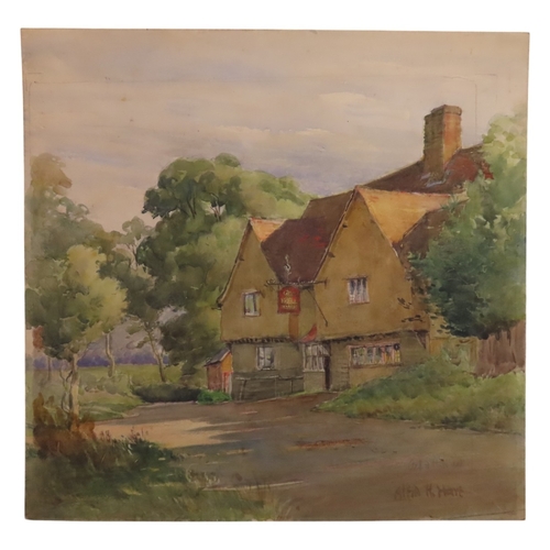 196 - BRITISH SCHOOL WATERCOLOUR OF A VILLAGE PUB, LATE 19TH CENTURY, watercolour on Windsor and Newton bo... 