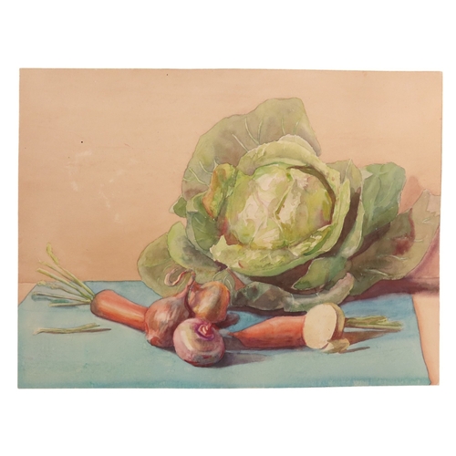 200 - A STILL LIFE STUDY OF VEGETABLES, 20TH CENTURY, watercolour on card. 33cm x 43.5cm