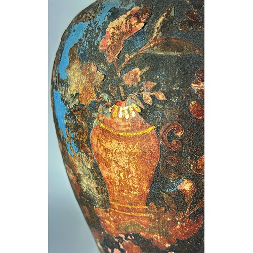 29 - A 19th century terracotta vase and cover with applied Decalcomania decoration