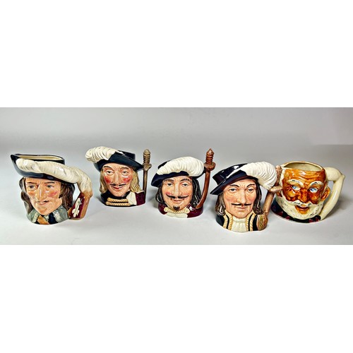 41 - Four Royal Doulton Toby jugs of the Three Musketeers and one other (5) together with two yellow and ... 