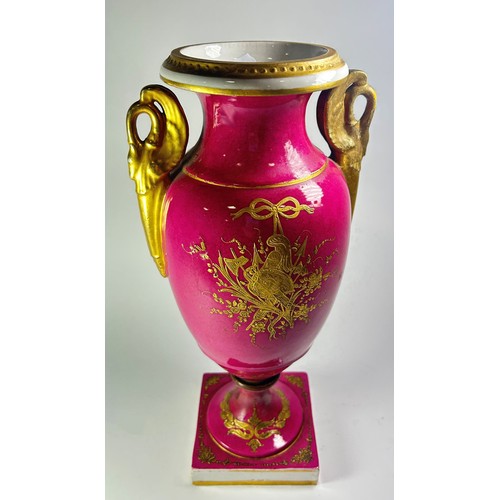 56 - A continental vase, marked Sevres with gilded detail, and military character panel