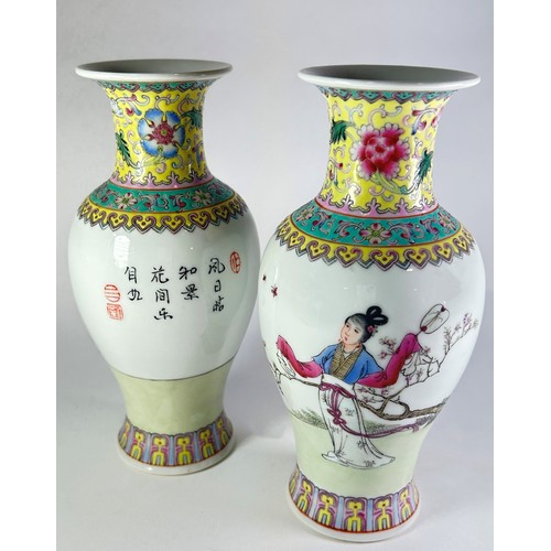 68 - Pair of contemporary oviform Chinese vases with character and script detail