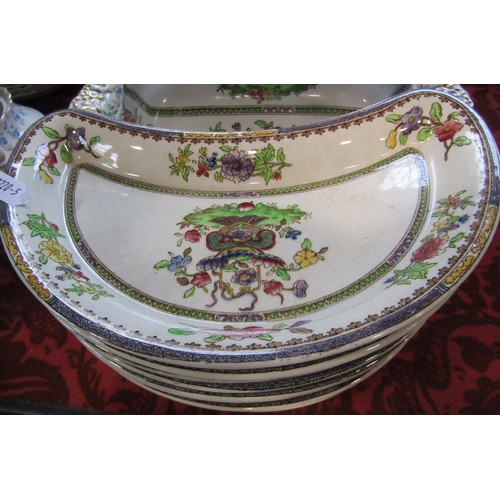 102 - A collection of Spode Old Bow pattern table ware, dinner plates, side plates, crescent shaped dishes... 