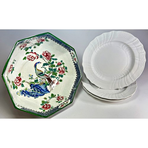 104 - Three German white ground dessert plates and bowl and a collection of French table ware and a corona... 