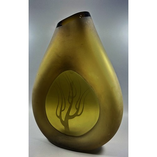 159 - An Art glass vase of frosted outline with a clear panel with a barren tree to the centre, made in Li... 