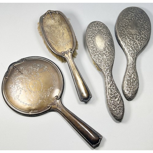 226 - Three piece silver backed dressing set and two others (5)