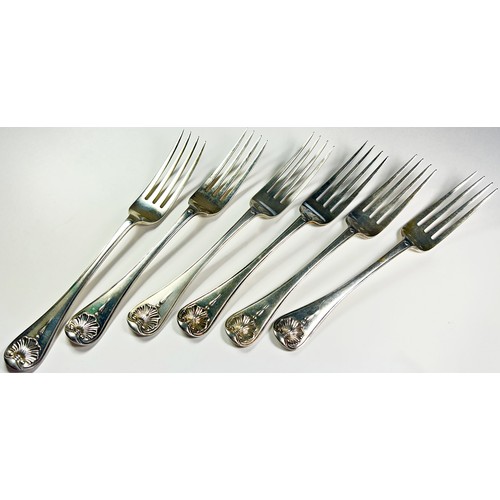 236 - A selection of Victorian silver Kings pattern flatware, including seven serving spoons, six dessert ... 