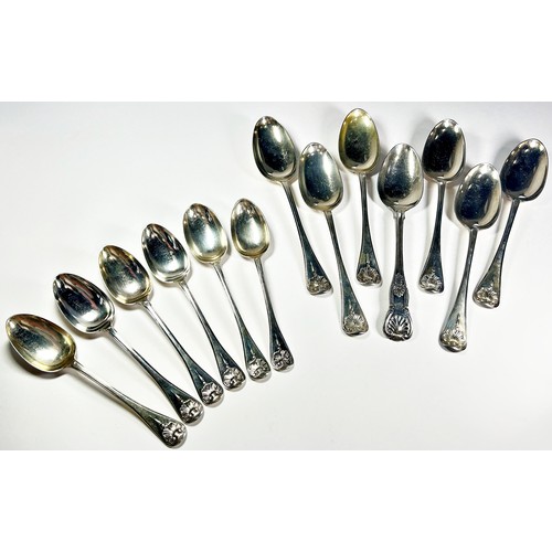 236 - A selection of Victorian silver Kings pattern flatware, including seven serving spoons, six dessert ... 