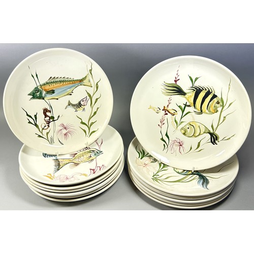 93 - A collection of thirteen hand painted Portuguese dishes with fish detail