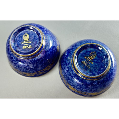 126 - Wedgwood Lustre - pair of small open bowls with mottled blue exteriors and tangerine mottled interio... 