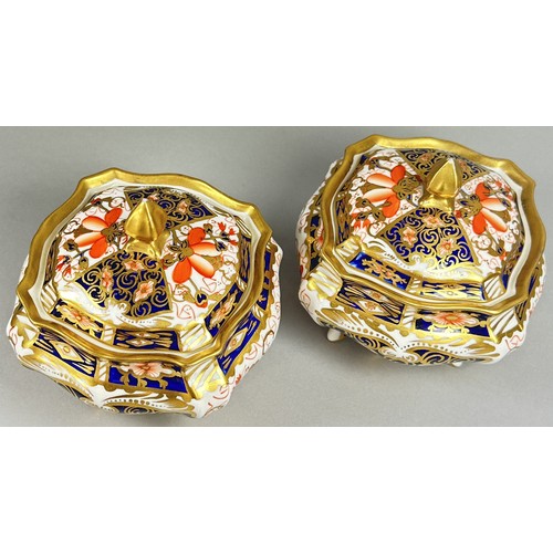 117 - Royal Crown Derby - a pair of boxes and covers of shouldered and frosted form - old witches pattern,... 