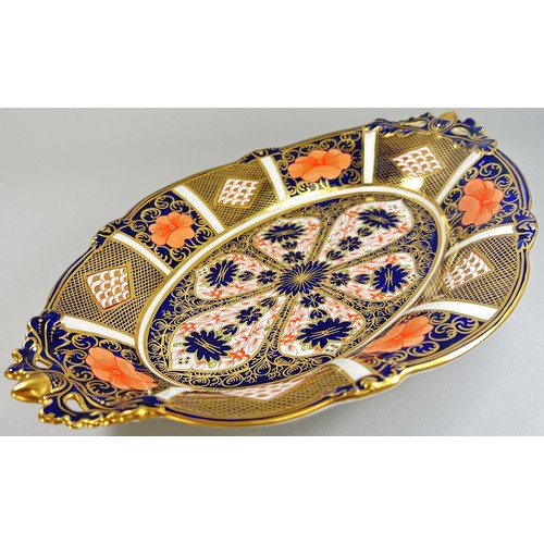 123 - Royal Crown Derby - footed oval dish with shaped rim, acorn handles cigar pattern 29 cm (one foot af... 