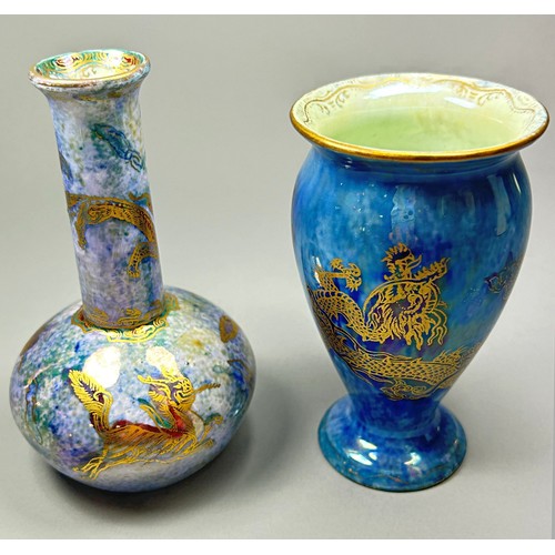 131 - Wedgwood lustre - oviform vase, powder blue overlaid with gilded dragon and cloud detail and a furth... 