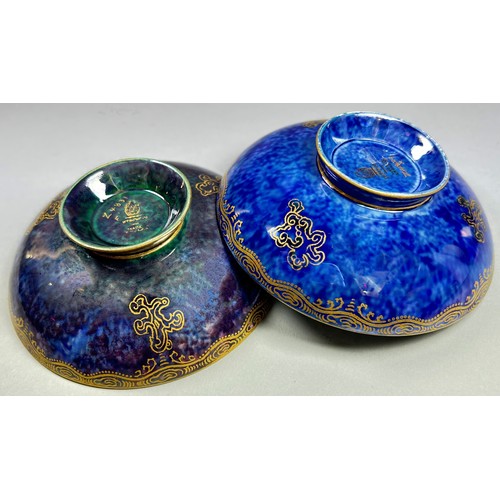 134 - Wedgwood lustre - pair of small shallow dishes, mottled blue exteriors, pale turquoise interior each... 