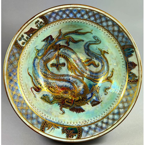 138 - Wedgwood lustre - flared bowl, the exterior with pale blue marbled effect overlaid with wrythen drag... 