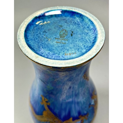 144 - Wedgwood lustre - inverted oviform vase with powder blue exterior overlaid with gilt Chinese dragon ... 