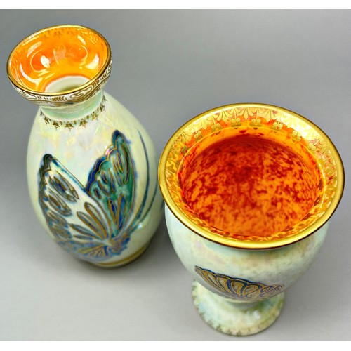 146 - Wedgwood lustre - Two similar vases of baluster and oviform shape, pale turquoise exterior overlaid ... 