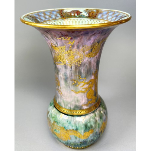 149 - Wedgwood lustre - Trumpet shaped vase, the exterior with mottled marbled finish overlaid in gilt wit... 