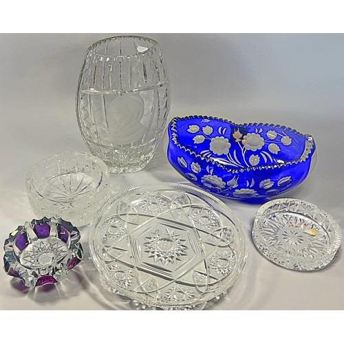 185 - A collection of heavy cut glass bowls, vase, platter and ashtrays (8)