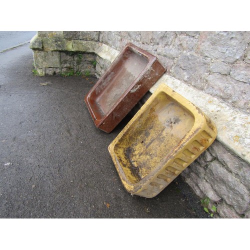 1002 - Two reclaimed glazed stoneware sinks of varying size and design but both with moulded outline, the l... 