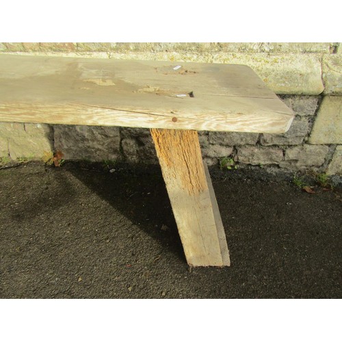 1022 - A rustic country made pine bench with through jointed supports, 50 cm high x 153 cm x 36 cm (af)