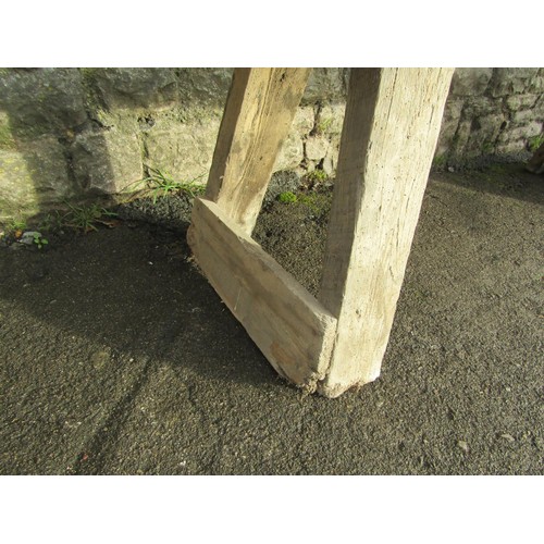 1022 - A rustic country made pine bench with through jointed supports, 50 cm high x 153 cm x 36 cm (af)