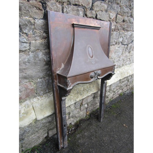 1031 - Antique fireplace insert with copper hood and surround with embossed detail (af incomplete) 102cm hi... 