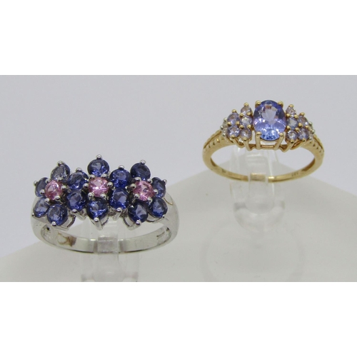 317 - Two tanzanite dress rings; a 14k white gold floral cluster example, size S and a Danbury Mint 14ct c... 