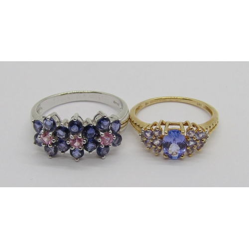 317 - Two tanzanite dress rings; a 14k white gold floral cluster example, size S and a Danbury Mint 14ct c... 