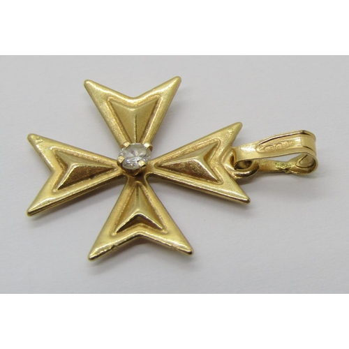 343 - Group of vintage gold jewellery comprising an 18ct Maltese cross pendant set with a colourless stone... 