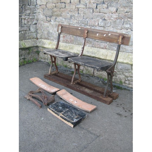 1057 - Two weathered vintage reclaimed cast iron framed ex Bristol Rovers AFC seats, removed from Eastville... 