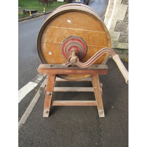 1062 - An unusually large vintage Hathaway coopered oak and steel banded two handled butter churn and pine ... 