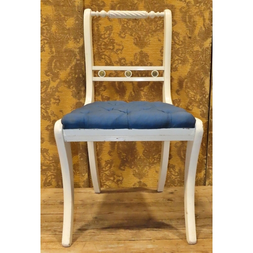 1121 - A set of six Regency style dining chairs with later painted frames and buttoned drop in upholstered ... 