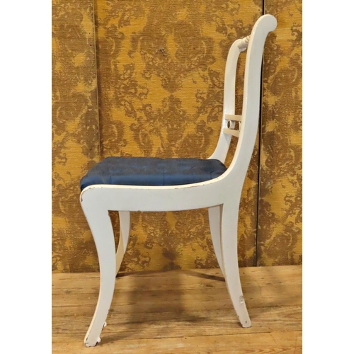 1121 - A set of six Regency style dining chairs with later painted frames and buttoned drop in upholstered ... 