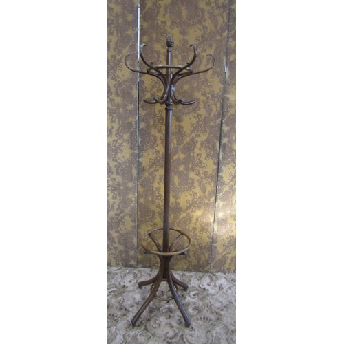 1129 - A vintage Bentwood floorstanding coat and hat  stand with beehive finial, 194 cm high