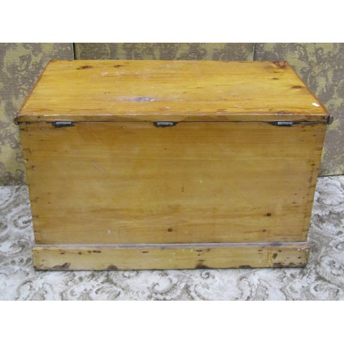 1135 - A 19th century stripped pine blanket box with hinged lid and exposed dovetail construction, 56 cm hi... 