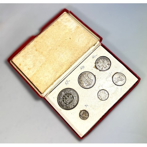 414 - George V 1927 uncirculated six piece coin set with wreath crown, half crown, florin, shilling, sixpe... 