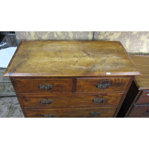 1171 - An Edwardian stained pine bedroom chest of three long and two short drawers, 95 cm high x 91 cm x 43... 