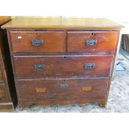 1171 - An Edwardian stained pine bedroom chest of three long and two short drawers, 95 cm high x 91 cm x 43... 