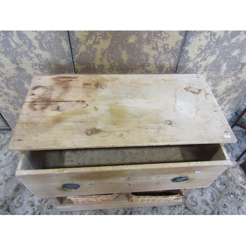 1174 - An old  stripped pine kitchen unit, floorstanding with deep frieze drawer over an open compartment w... 