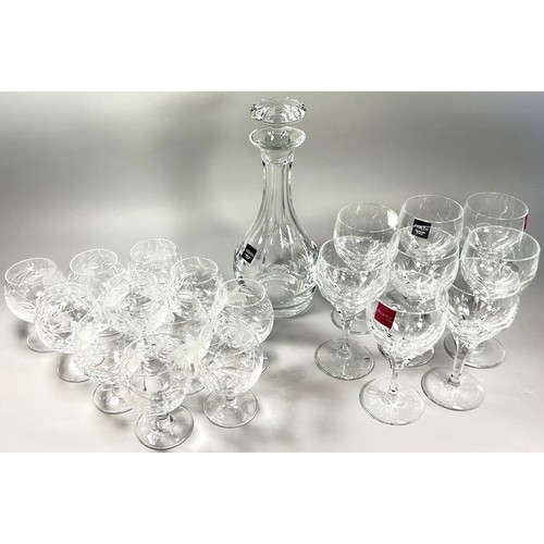 193 - Eight Atlantis faceted wine glasses and matching decanter, ten floral engraved brandy glasses, four ... 